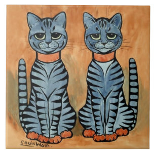 “Twins” Striped Cats by Louis Wain Tile