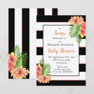 Twins Striped Floral Baby Shower Invitation