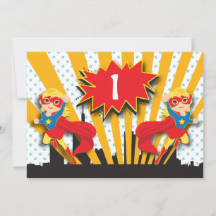 Twins Superhero Birthday     Blonde Girls Invitation