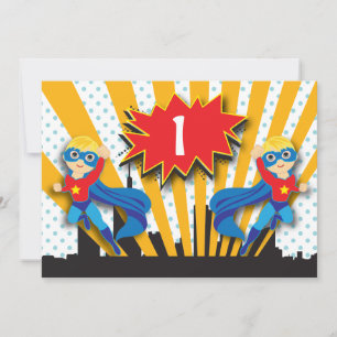 Twins Superhero Birthday Blonde Invitation