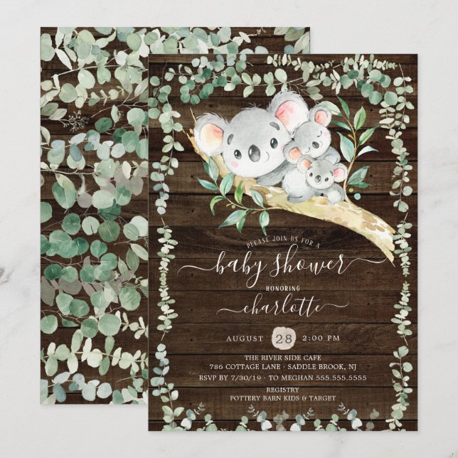 Twins Sweet Koala Bears Baby shower Invitation (Devant / Derrière)