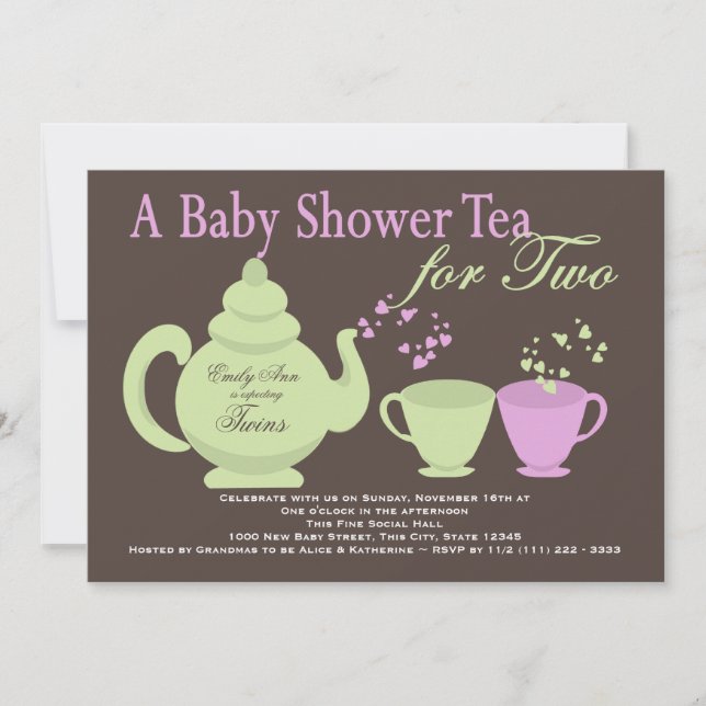 Twins Tea Party Baby Shower Invitation (Front)