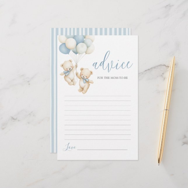 Twins Teddy Bear Advice for Mom To Be card (Front/Back In Situ)