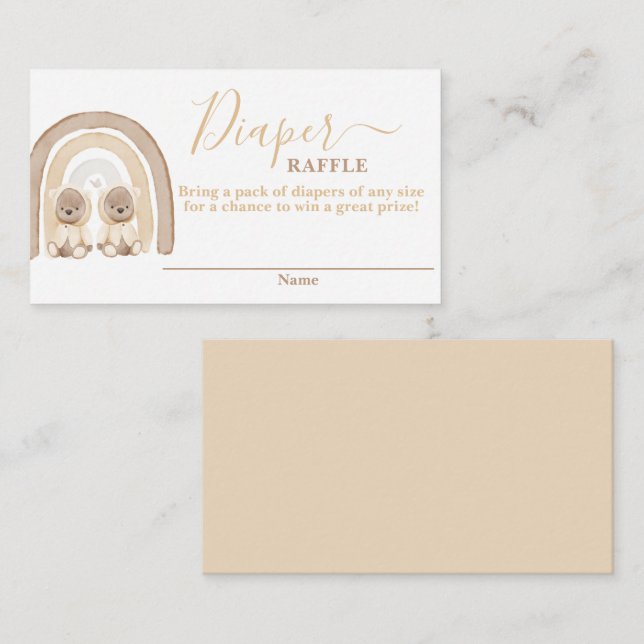 Twins Teddy Bear and Rainbow Diaper Raffle Card (Front/Back)