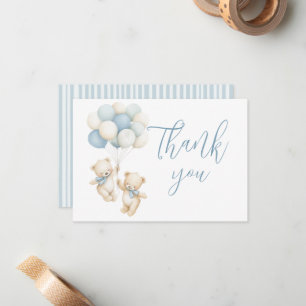 Twins Teddy Bear Baby Shower Thank You Card