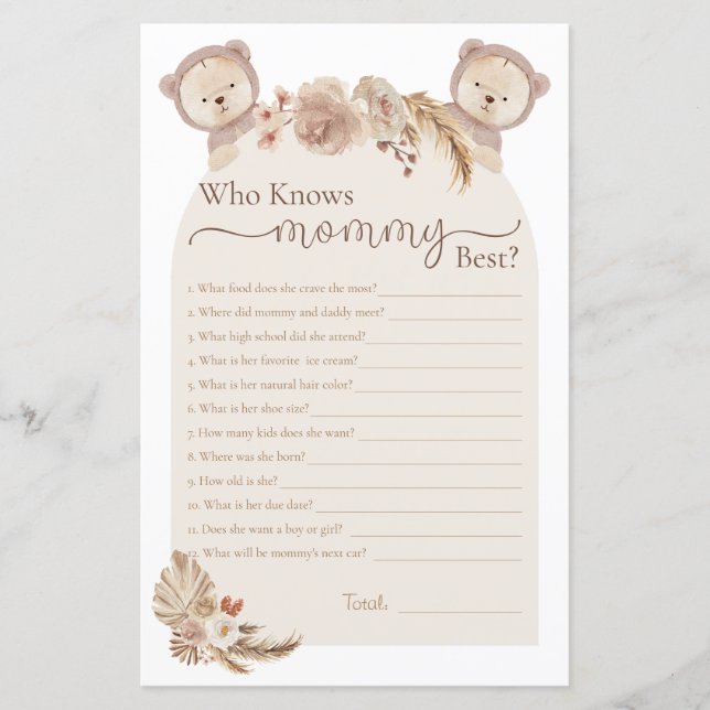 Twins Teddy Bear Who Knows Mommy Best Shower Game (Front)