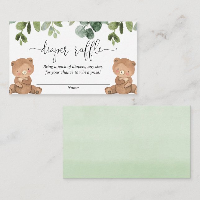 Twins Teddy bears gender neutral diaper raffle Enclosure Card (Front/Back)