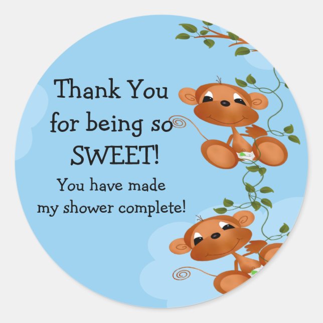 Twins Thank You Monkey Baby Shower Sticker (Front)