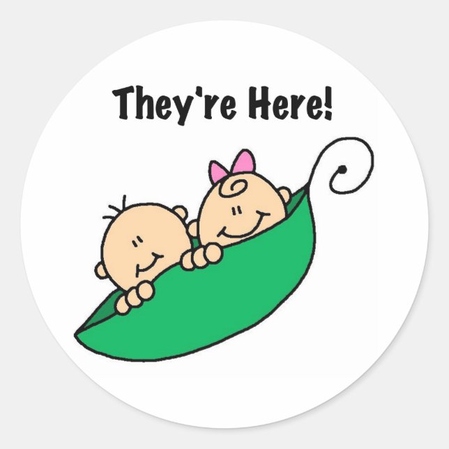 Twins They're Here Classic Round Sticker (Front)