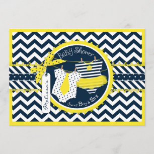 Twins Tie Tutu Chevron Baby Shower Invitation