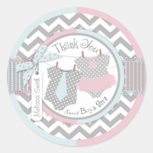 Twins Tie Tutu Chevron Print Thank You Classic Round Sticker