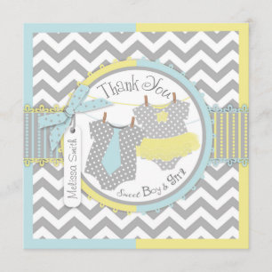 Twins Tie Tutu Chevron Thank You Card