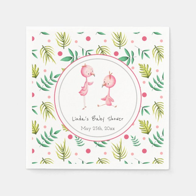 Twins Tropical Flamingo Personalized Baby Shower  Napkin (Front)