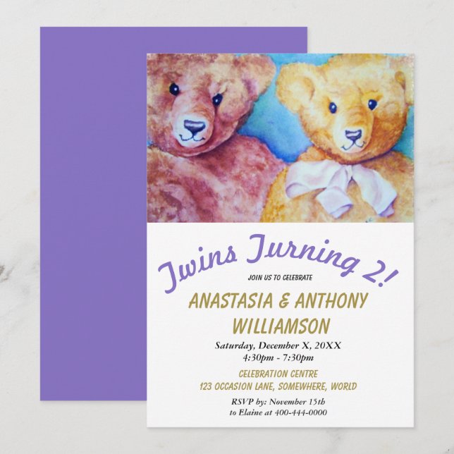 TWINS TURNING 2 avec INVITATION NOUNOURS (Devant / Derrière)