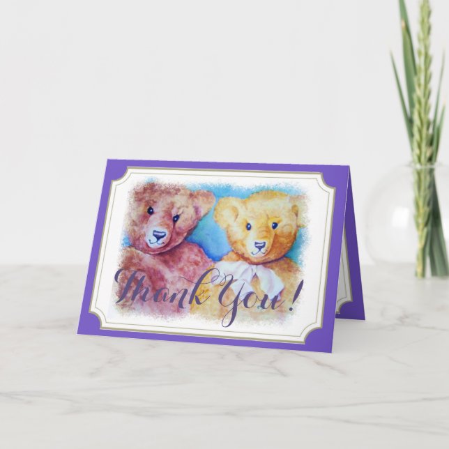 TWINS TURNING 2 with TEDDY BEARS THANK YOU Card (Front)