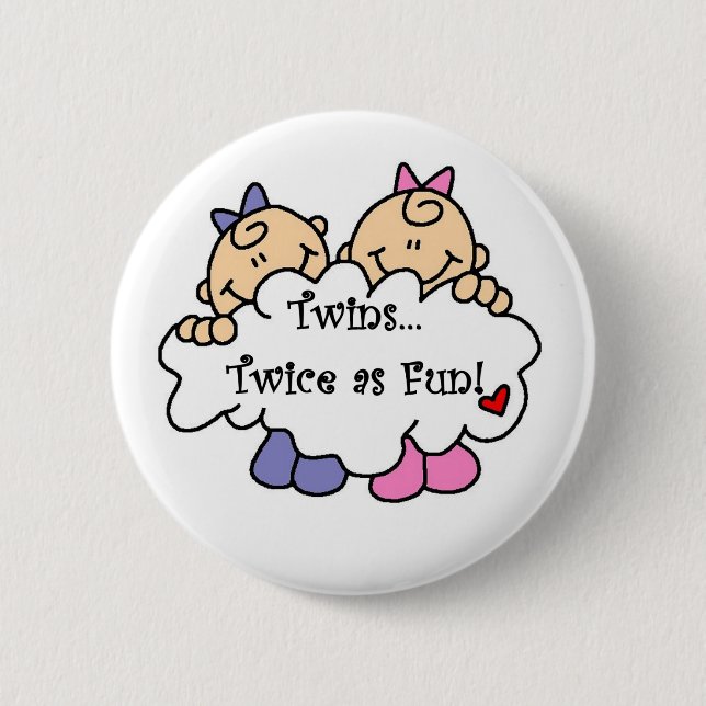 Twins Twice as Fun 2 Inch Round Button (Front)