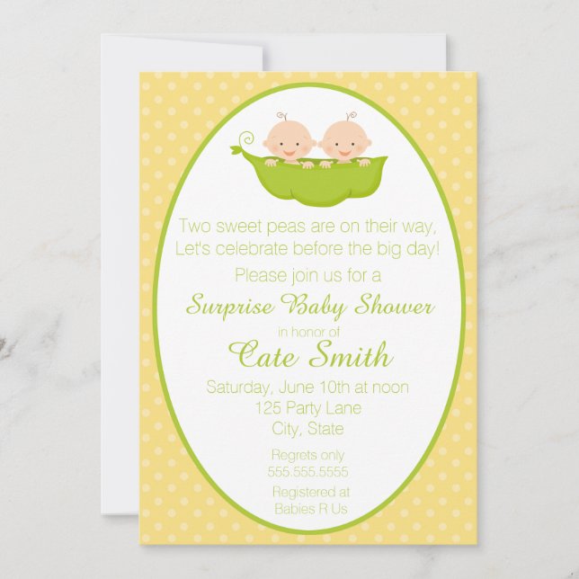 Twins Two Peas dans un Baby shower Pod Invitation (Devant)