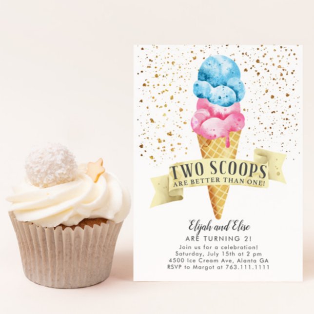 TWINS Two Scoops Boy and Girl Birthday Party Invitation (Creator Uploaded)