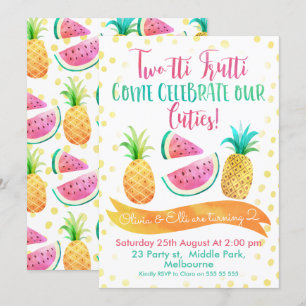 Twins Two-tti Frutti 2nd Birthday Invitation