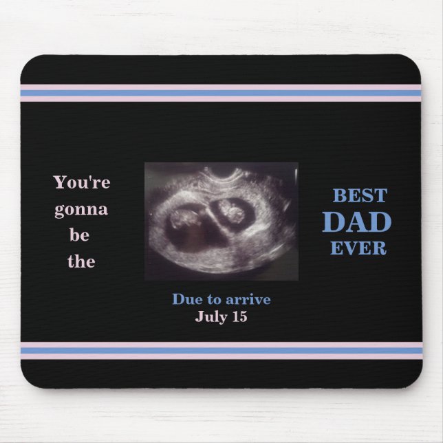 Twins Ultrasound Photo Best Dad Date Boy Girl Mouse Pad (Front)