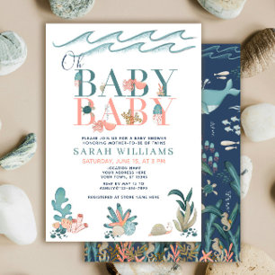 Twins Under the Sea Watercolor Oh Baby Baby Shower Invitation