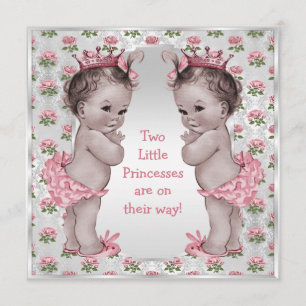 Twins Vintage Princess Roses Silver Baby Shower Invitation