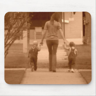 twins walking along sidewalk mouse pad