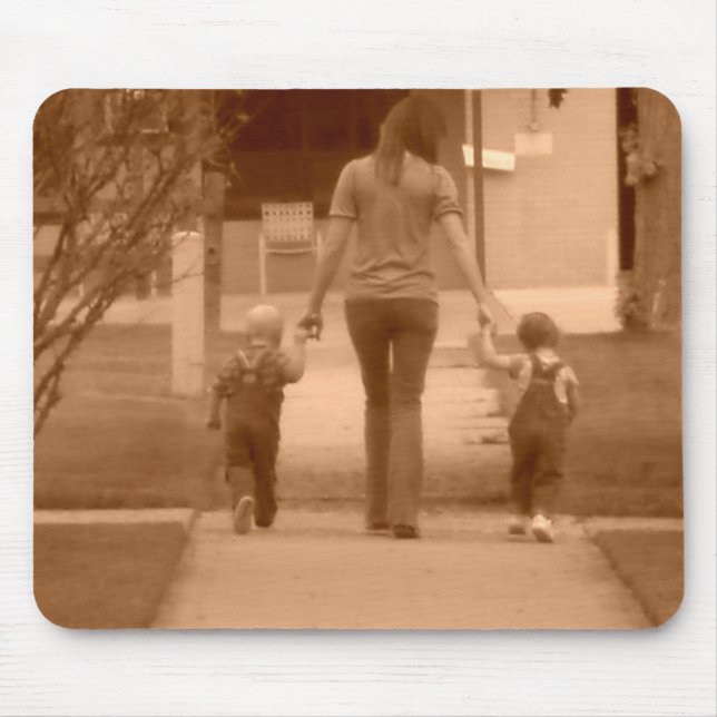 twins walking along sidewalk mouse pad (Front)