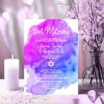 Twins Watercolor Purple Blue Star BAT MITZVAH  Invitation<br><div class="desc">** Twins **Beautiful religious Jewish Bat Mitzvah invitation cards. Light watercolor pastel purple, violet, blue, turquoise with star of David in white. Modern script letters. 'Is called to the TORAH as a Bar Mitzvah'. Perfect for 12 year old daughter, girl. Easy to edit - just add your information / text....</div>