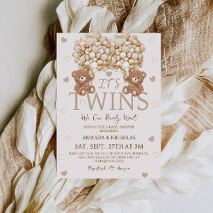 Twins We Can Bearly Wait Baby Shower Invitation