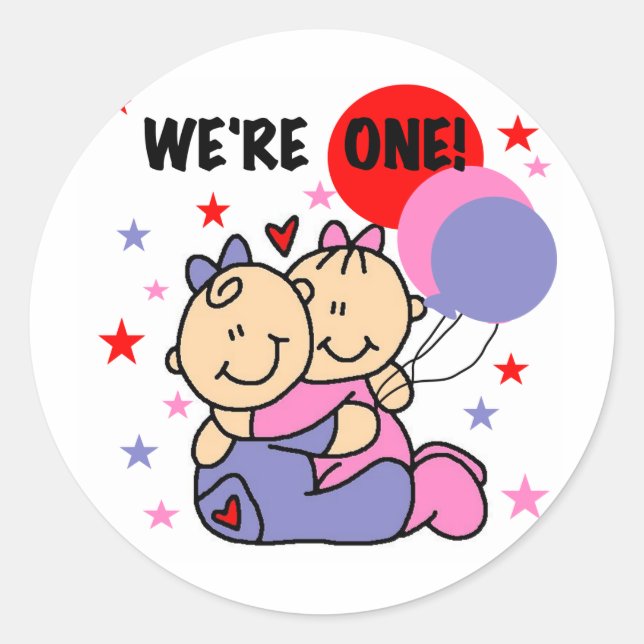 Twins We're One Birthday Tshirts and Gifts Classic Round Sticker (Front)