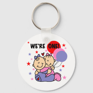 Twins We're One Birthday Tshirts and Gifts Keychain