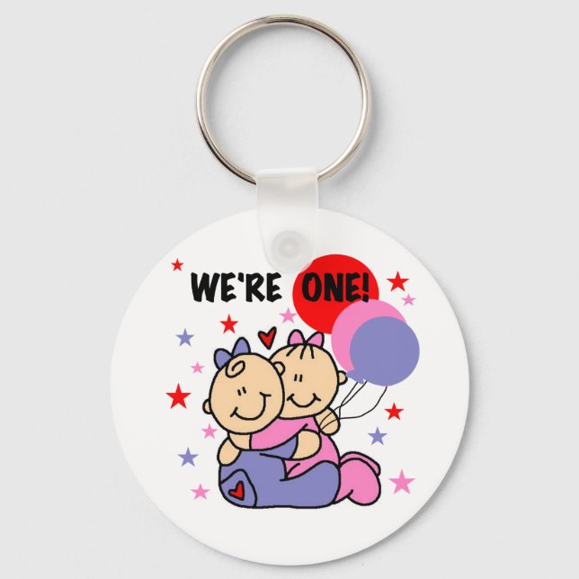 Twins We're One Birthday Tshirts and Gifts Keychain (Front)