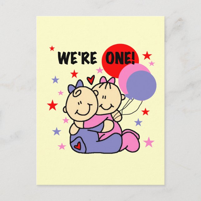 Twins We're One Birthday Tshirts and Gifts Postcard (Front)