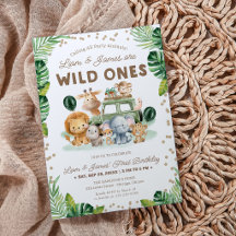 Twins Wild Ones 1st Birthday Invitation Safari 