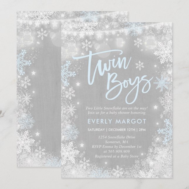 Twins Winter Baby Shower Invitation Rustic Shower (Front/Back)