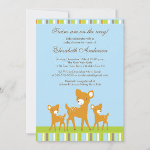 Twins Woodland Baby Deer Baby Shower Invitation