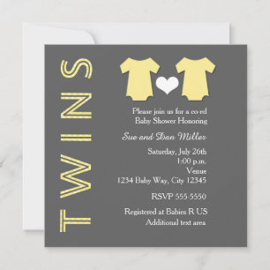 TWINS YELLOW Twin Baby Shower Party Invitation