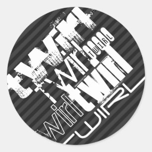 Twirl; Black & Dark Grey Stripes Classic Round Sticker