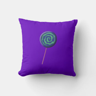 Twirled blue lollipop with lime throw pillow