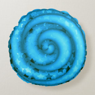 Twirled Light Blue Stars Round Pillow