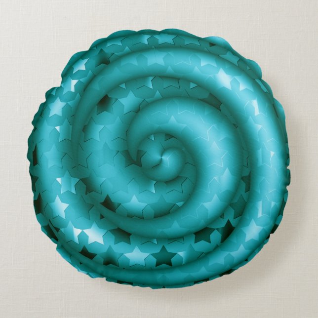 Twirled Light Teal Stars Round Pillow (Front)