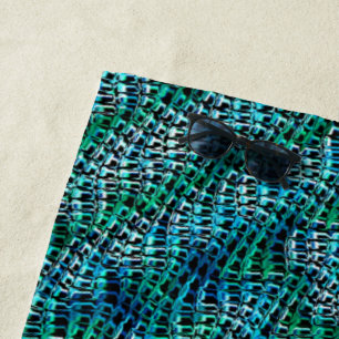 Twisted and wavy burlap sack mesh, greenish cyan beach towel