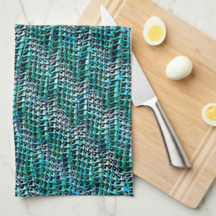 Twisted and wavy burlap sack mesh, greenish cyan kitchen towel