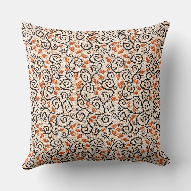 Twisted Beige Orange Vine Repeat Pattern Art Throw Pillow (Back)