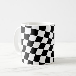 Twisted Black and White Chequered Square Pattern Coffee Mug