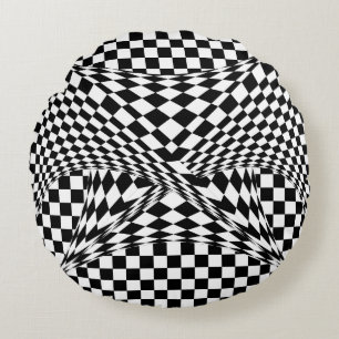 Twisted Checkers by Kenneth Yoncich Round Pillow