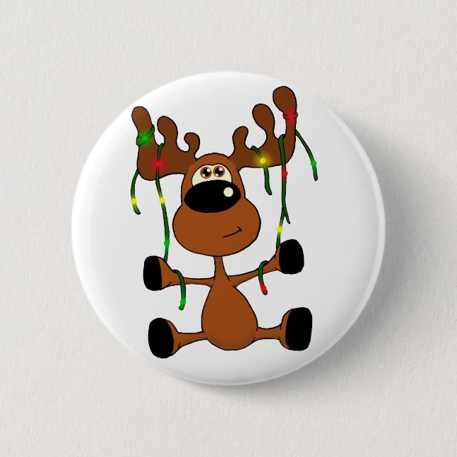 Twisted Christmas Moose 2 Inch Round Button (Front)