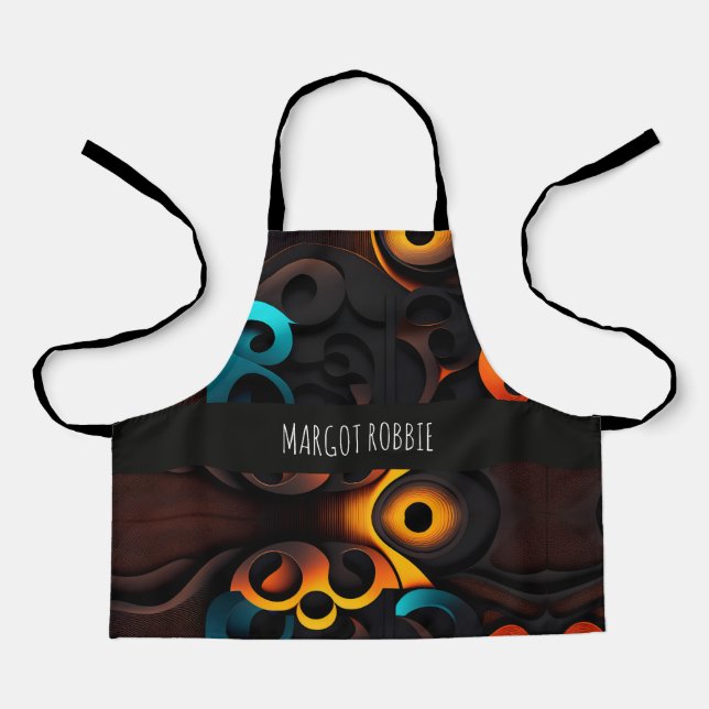 Twisted circles Blue Abstract Geometric Pattern Apron (Front)