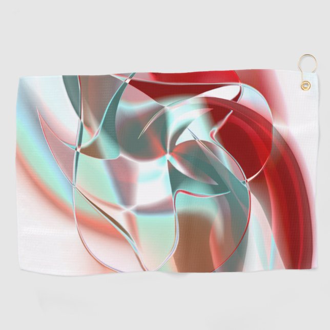 Twisted circular pieces in soft red coral to grey  golf towel (Horizontal)